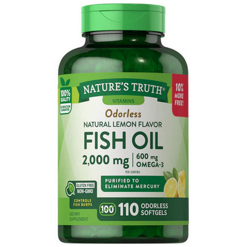 Nature's Truth Vitamins Odorless Fish Oil Softgels Lemon Flavor 2000 Mg 110 Caps