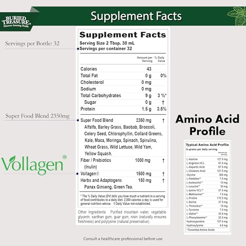 Image 2 of Buried Treasure Green20 Fusion – Superfood Blend with Vollagen, 32oz Liquid