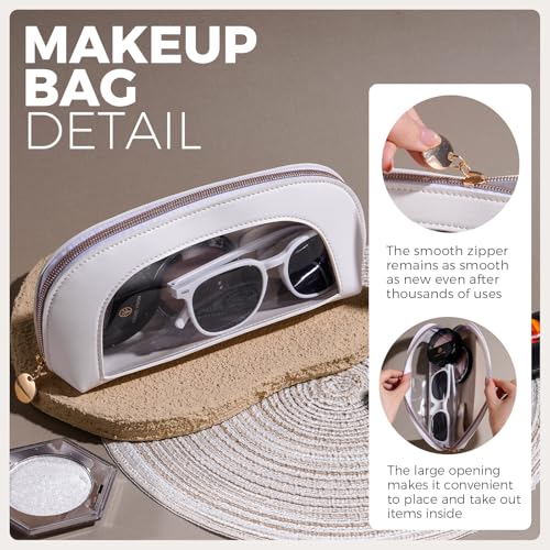Image 2 of BS-MALL 3 Pcs Makeup Bag Set, Waterproof Travel Makeup Kit with Zippers, Lightweight Travel Bag for Makeup Brush Holder & Organizer, Fashionable Leather Case for Daily Use & Storage (White)