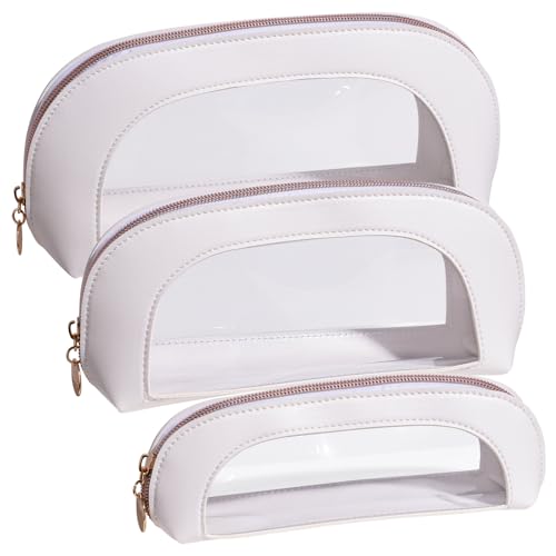 Image 1 of Default Title for the product BS-MALL 3 Pcs Makeup Bag Set, Waterproof Travel Makeup Kit with Zippers, Lightweight Travel Bag for Makeup Brush Holder & Organizer, Fashionable Leather Case for Daily Use & Storage (White)