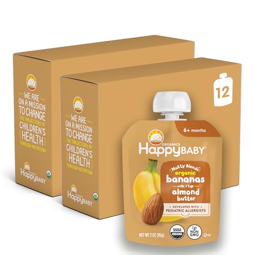 Image 5 of Bananas & Almond Butter / Pack of 12 (3 oz each) for the product Happy Baby Nutty Blends Stage 2 Baby Food Pouches