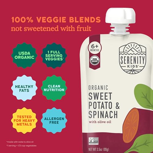 Image 4 of Serenity Kids Organic Spinach Baby Pouches, No Added Sugar, 3.5 Oz, 12 Pack