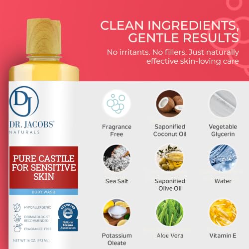 Image 5 of DR.JACOBS NATURALS Pure Castile Body Wash for Sensitive Skin - Unscented, 16oz, 1 Pack