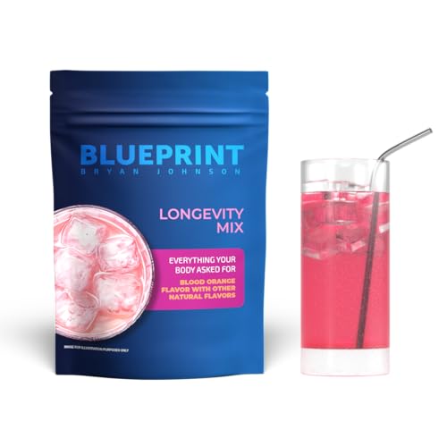 Blueprint Bryan Johnson Longevity Mix - Muscle Builder & Recovery Supplement - Promotes Focus and Balanced Mood - Creatine, L-Theanine- Vegan, Keto Friendly (30 Servings (Pack of 1), Blood Orange)