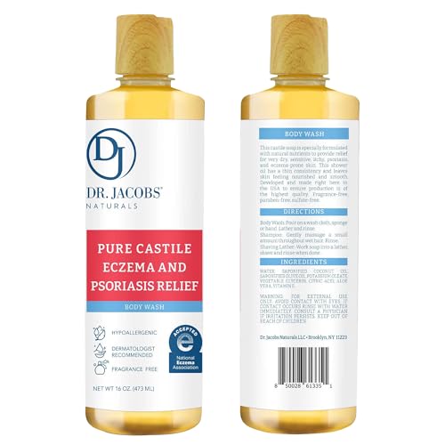 Image 2 of DR.JACOBS NATURALS Pure Castile Soap for Eczema & Psoriasis Relief - Unscented Body Wash, 16oz, 2 Pack