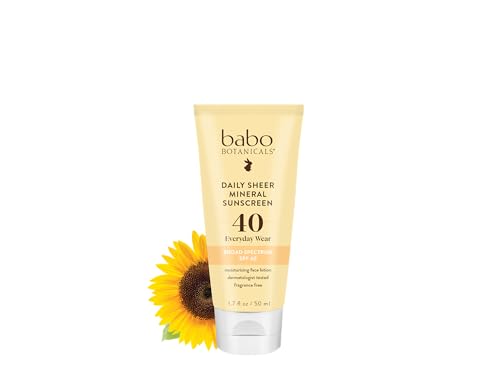 Image 1 of 1.7 Fl Oz (Pack of 1) for the product Babo Botanicals Daily Sheer Mineral Face Sunscreen Lotion SPF40 - 70% Organic Ingredients