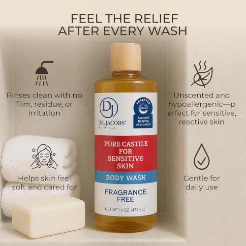 Image 4 of DR.JACOBS NATURALS Pure Castile Body Wash for Sensitive Skin - Unscented, 16oz, 1 Pack