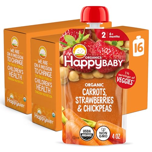 Image 2 of Carrots, Strawberries & Chickpeas / 4 Ounce (Pack of 16) for the product Happy Baby Clearly Crafted Stage 2 Baby Food