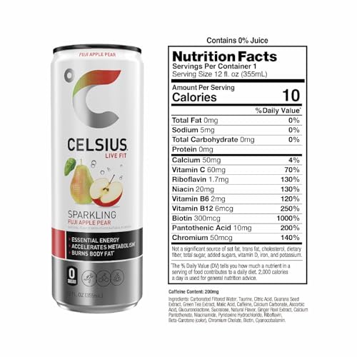Image 2 of CELSIUS Sparkling Fuji Apple Pear Functional Essential Energy Drink 12 Fl Oz