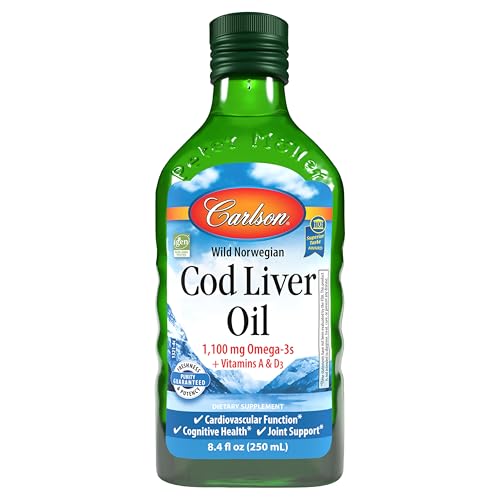 Image 1 of Default Title for the product Carlson Cod Liver Oil, 1100 mg, Omega-3s, Unflavored, 250 mL (8.4 Fl Oz)