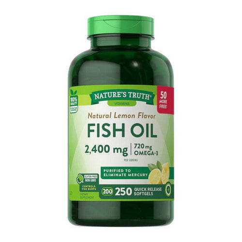 Nature's Truth Fish Oil Quick Release Softgels Natural Lemon Flavor 2400 Mg 250 Caps