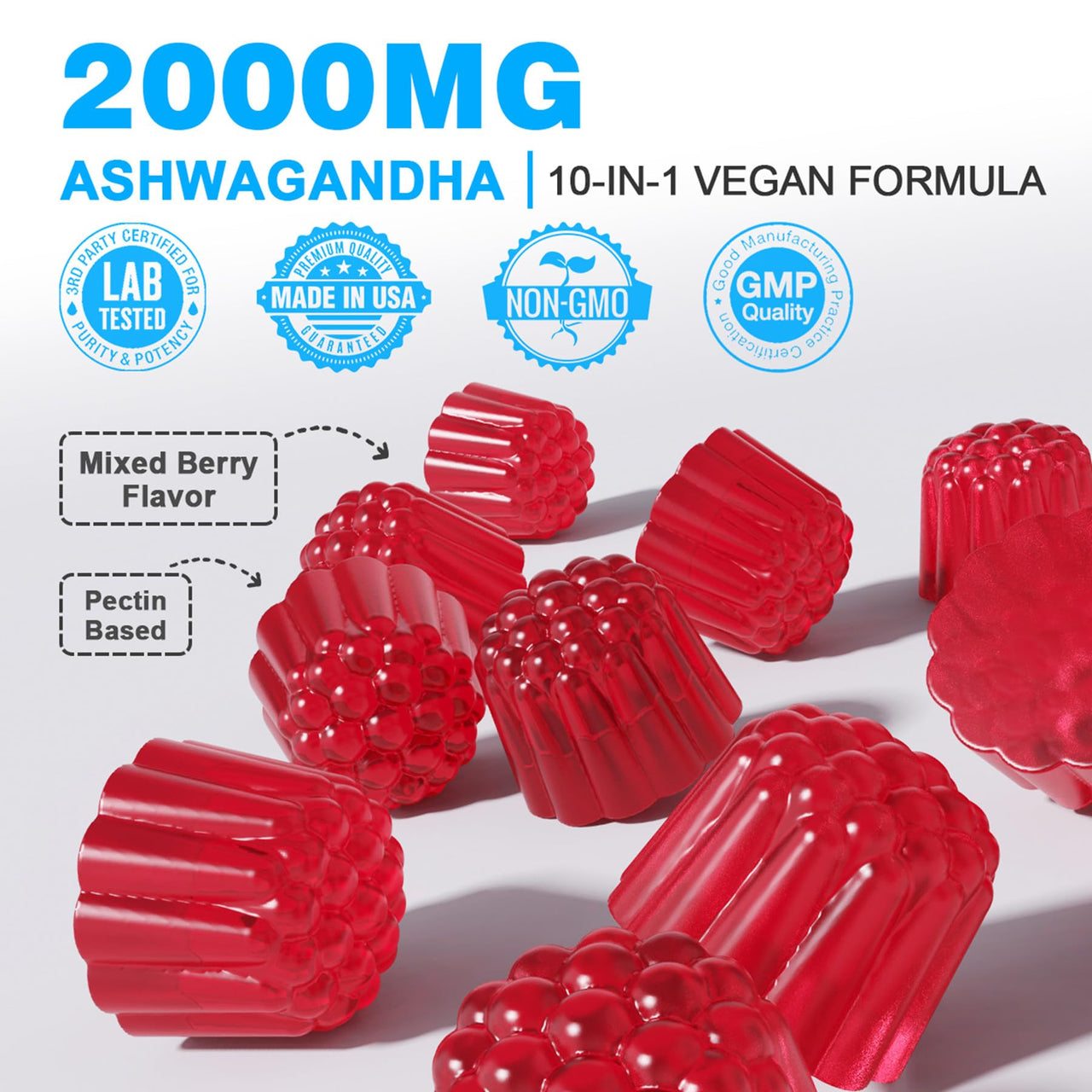 EnvyDeal Ashwagandha Gummies 2000mg for Women Men - Sugar Free, Vegan - Organic Ashwagandha Root Supplements Gummy & Vitamin D3, 120 Count