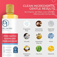 Thumbnail for Image 5 of DR.JACOBS NATURALS Pure Castile Soap for Eczema & Psoriasis Relief - Unscented Body Wash, 16oz, 2 Pack
