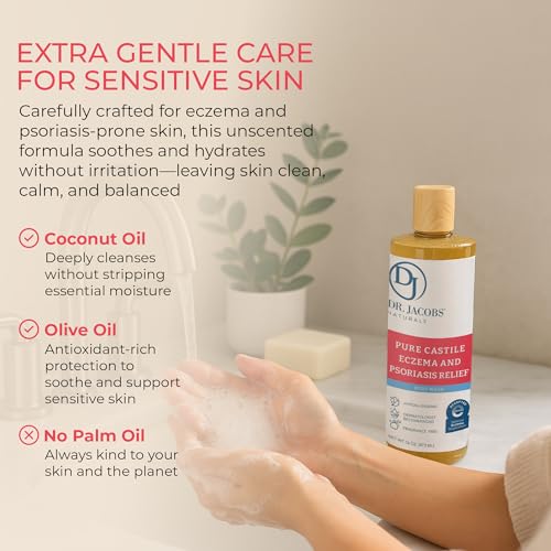 Image 3 of DR.JACOBS NATURALS Pure Castile Soap for Eczema & Psoriasis Relief - Unscented Body Wash, 16oz, 2 Pack