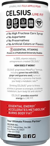 Thumbnail for Image 6 of CELSIUS Sparkling Fuji Apple Pear Functional Essential Energy Drink 12 Fl Oz