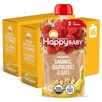 Thumbnail for Image 1 of Bananas, Raspberries & Oats / 4 Ounce (Pack of 16) for the product Happy Baby Clearly Crafted Stage 2 Baby Food