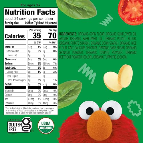 Image 3 of Earth's Best Organic Kids Snacks, Sesame Street Toddler Snacks, Organic Garden Veggie Straws, .5 oz Bags, 12 Count