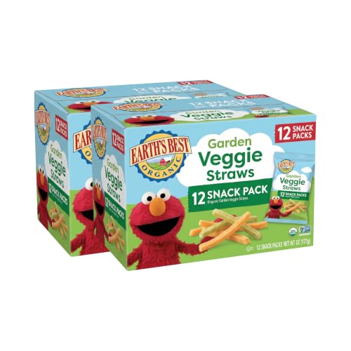 Image 2 of 0.5 Ounce (Pack of 24) for the product Earth's Best Organic Kids Snacks, Sesame Street Toddler Snacks, Organic Garden Veggie Straws, .5 oz Bags, 12 Count