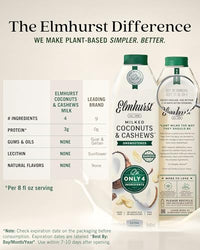 Thumbnail for Image 5 of Elmhurst 1925 Unsweetened Coconut & Cashew Milk - 32 Fl. Oz (6-Pack)